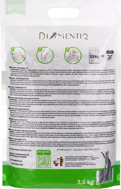 Produktbild Diamentiq Żwirek Tofu zbrylający 2 5 kg NATURALNY (Klumpend, 2.50 kg)