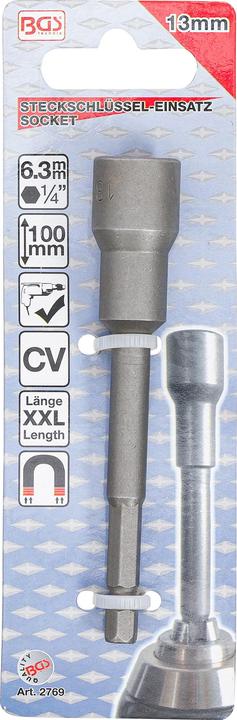 Actual product image BGS Socket, Hexagon, extra long for electric drills 6.3 mm (1/4") Drive 13 mm (13 mm)
