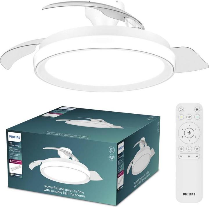 Actual product image Philips Ceiling fan with retractable blades, led 3 cct, dc 28 w + 35 w, bliss model, white, ø106 cm