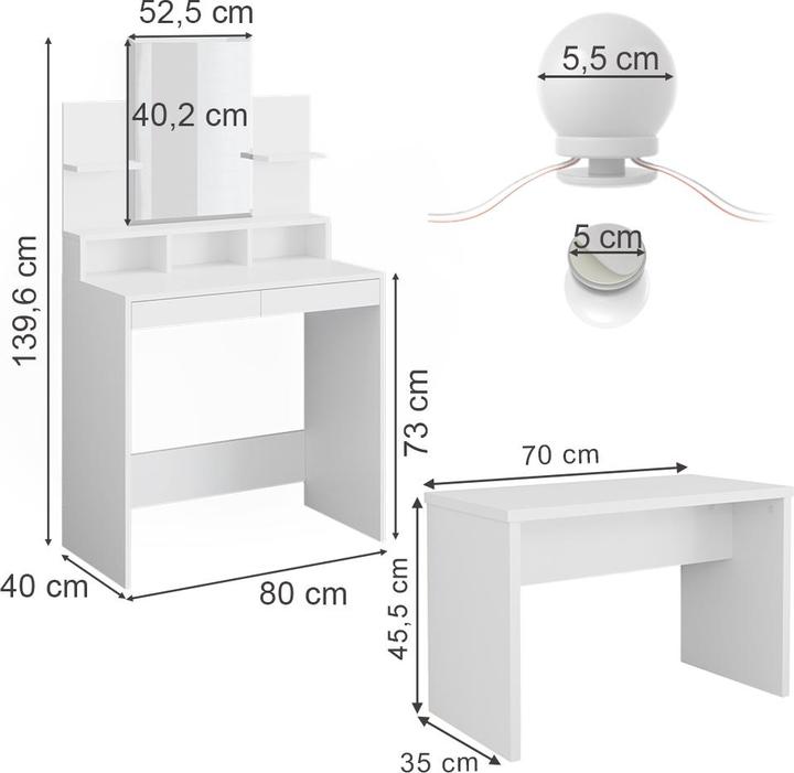 Image du produit Vicco Ania avec éclairage LED et banc (80 x 40 x 139.60 cm)