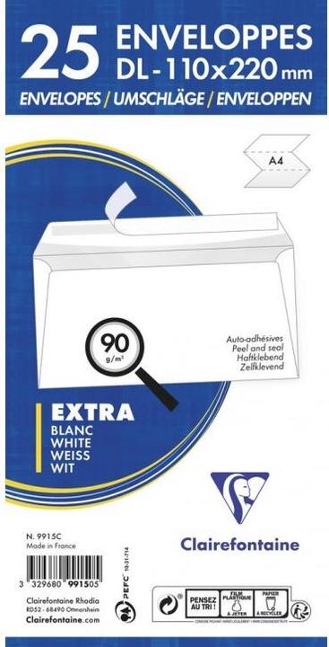 Actual product image Clairefontaine Envelopes, DL, 110 x 220 mm, white (110 x 220 mm, 1 x)