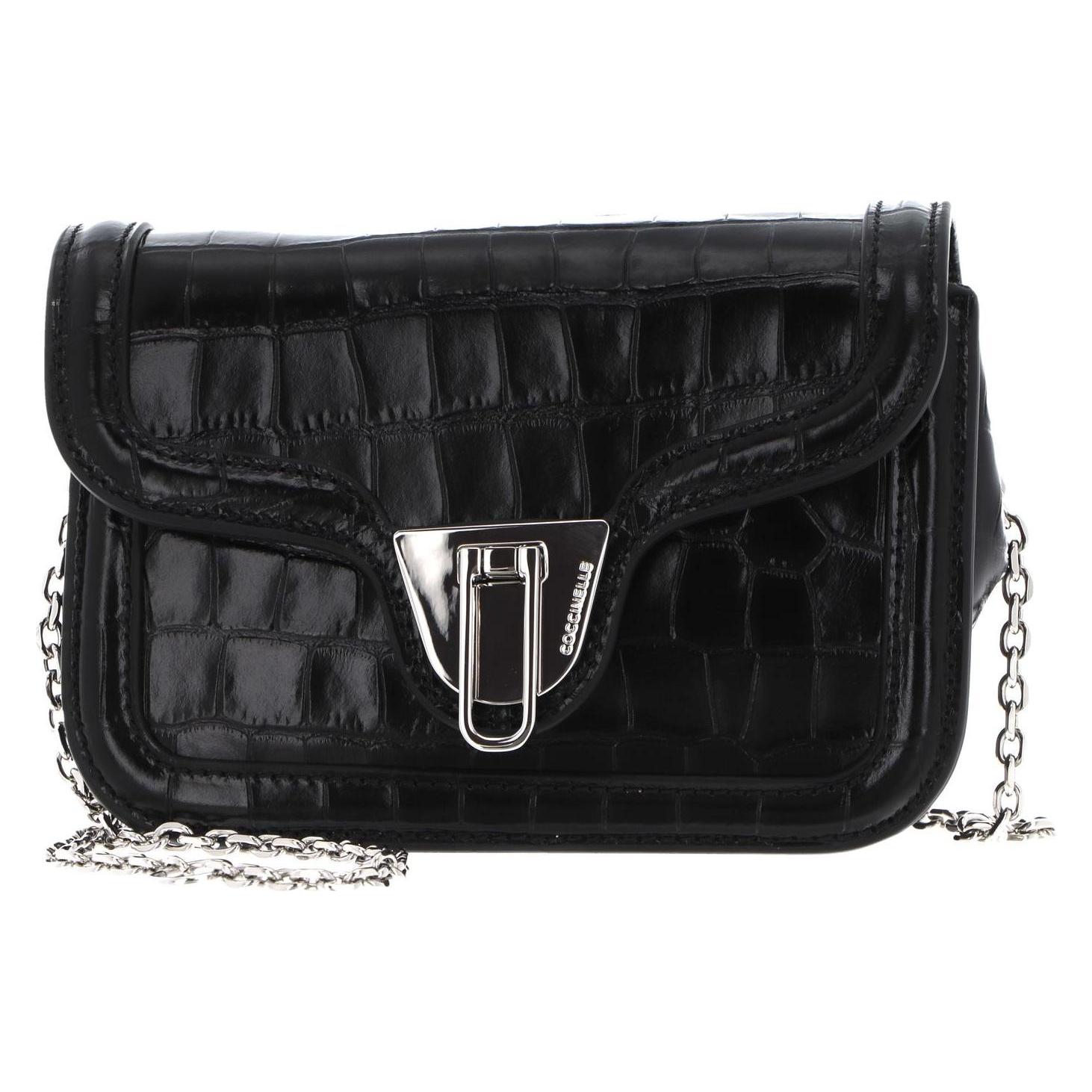 Coccinelle, Damen, Handtasche, Marvin Twist Croco Shiny Soft Handbag, Schwarz