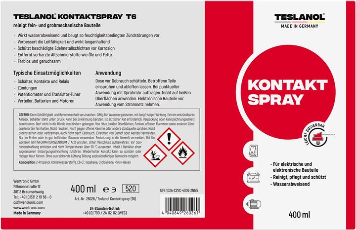 Energie-Label Teslanol Kontaktspray brennbar
