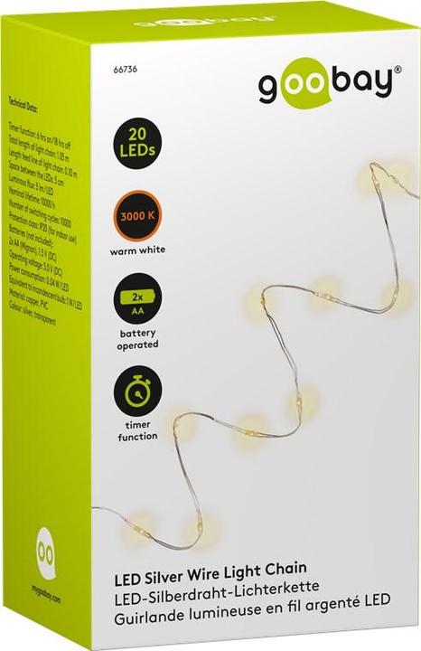 Actual product image Berrybase 20 LED Silver Wire Light Chain incl. Timer, was (1.05 m)