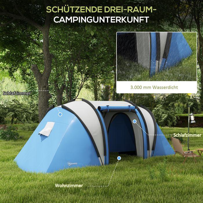 Immagine prodotto Swisshandel24 Campingzelt für 4-5 Personen leicht wasserabweisend Familienzelt mit 3 Zimmer, 3000mm WS (Tenda a tunnel, 4 persone)
