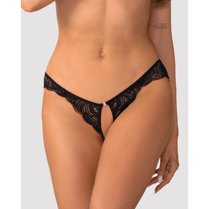 Actual product image Obsessive - Divienne Crotchless Thong - Black (3XL, XXL)