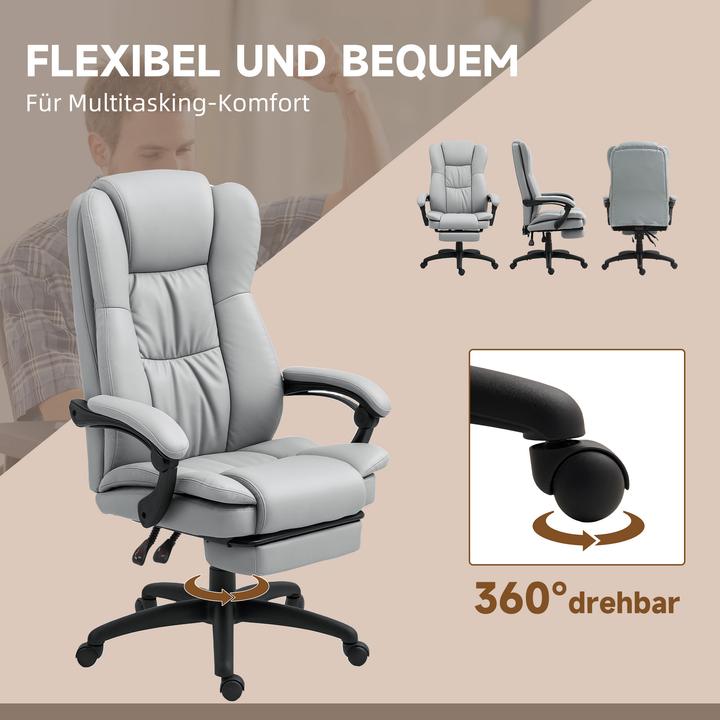 Produktbild Vinsetto Bürostuhl mit Massagefunktion Kunstleder, Schaumstoff Hellgrau (46 - 54 cm)