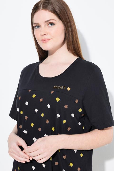Image du produit Ulla Popken Pyjama 2 pièces, pantalon + haut à fleurs avec broderie, décolleté rond et manches courtes (42, 44)