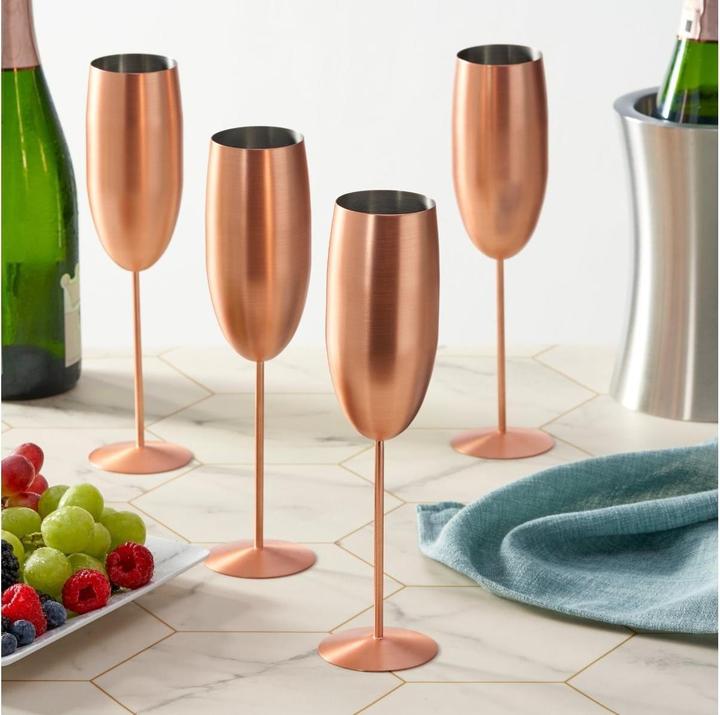Produktbild Oak & Steel Edelstahl Sektgläser Rosegold matt 4er-Set (28.50 cl, 4 Gläser, Sektgläser)