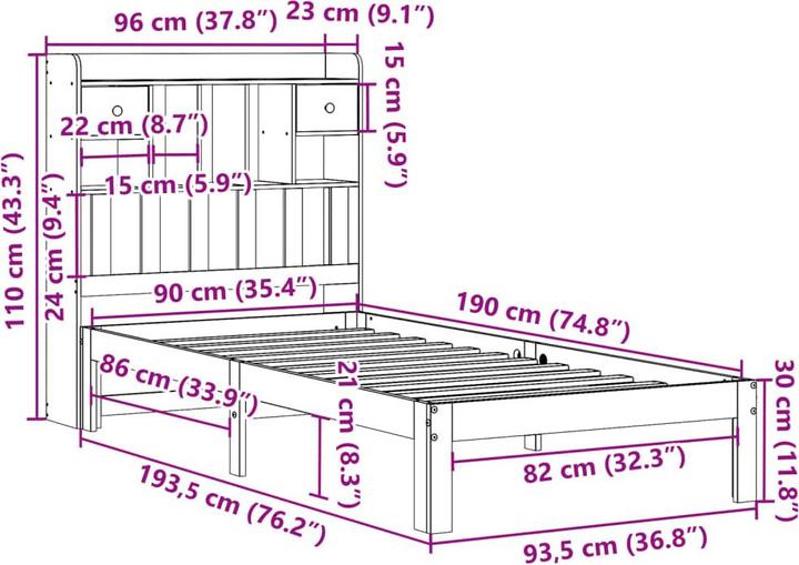 Produktbild vidaXL Bett mit Regal (90 x 190 cm)