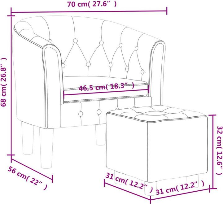 Produktbild vidaXL Clubsessel mit Fusshocker Schwarz Samt,Farbe
