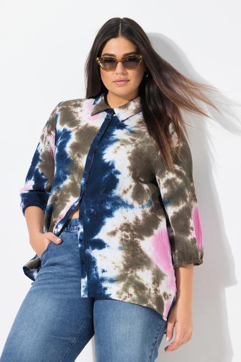Produktbild Ulla Popken Musselin-Bluse, Batikdruck, Hemdkragen, 3/4-Arm (42, 44)