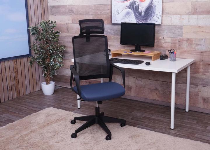 Produktbild Swisshandel24 Bürostuhl, Drehstuhl Schreibtischstuhl, ergonomisch Kopfstütze, Kunstleder blau-grau