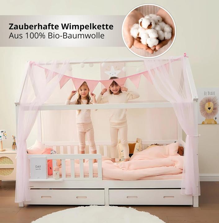 Image du produit Alavya Home 4-teiliges Hausbett Deko Set mit Betthimmel und Wimpelkette