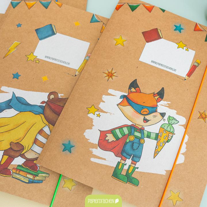 Produktbild Papierdrachen 4 Mappen mit Gummiband A4 Superhelden Tiere - Set 14 (A4, 1 x)