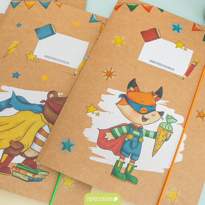 Immagine prodotto Papierdrachen 4 cartelline con elastico A4 animali supereroi - Set 14 (A4, 1 x)