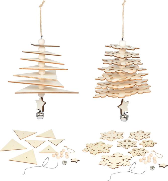 Actual product image Natura Punto Set of 2 natural wood 3D craft decorations, Christmas tree, star, triangle