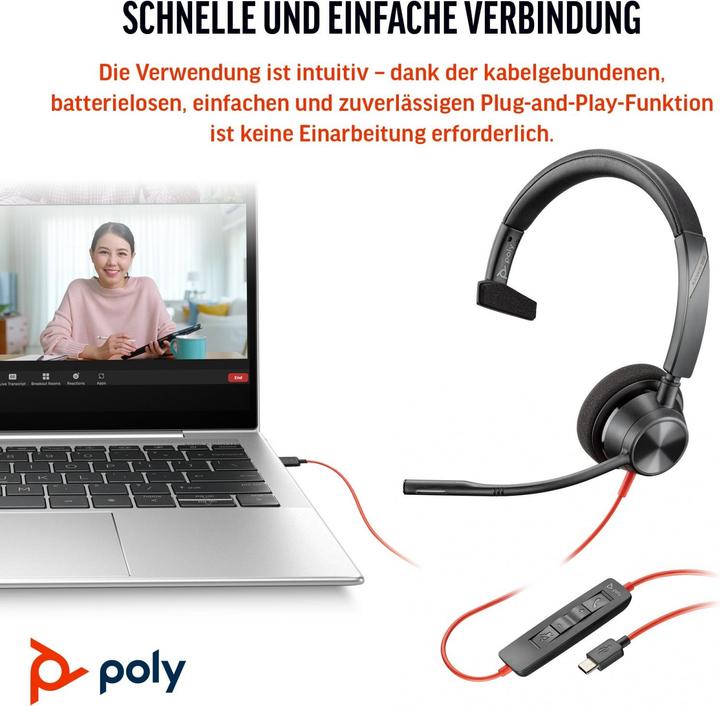 Produktbild Poly Blackwire 3310 + USB-C/A-Adapter (Kabelgebunden, USB-C, Microsoft Teams)
