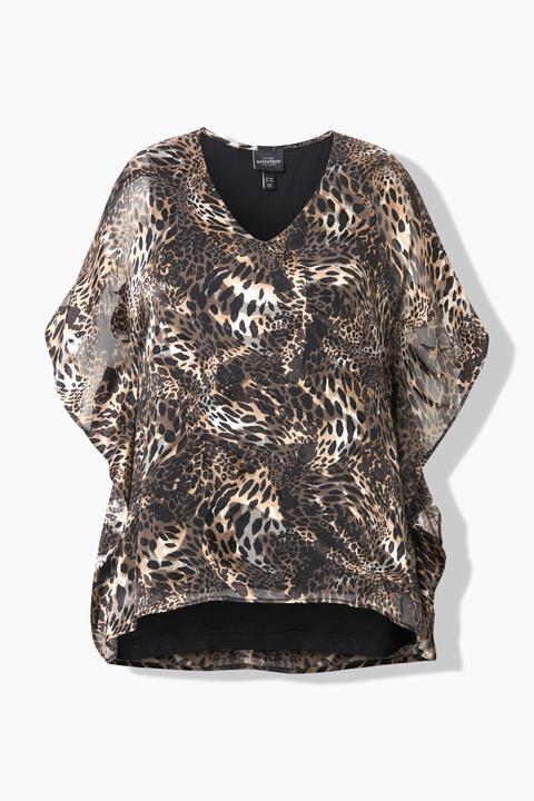 Produktbild Ulla Popken Chiffonbluse, doppellagig, V-Ausschnitt, Halbarm (54)