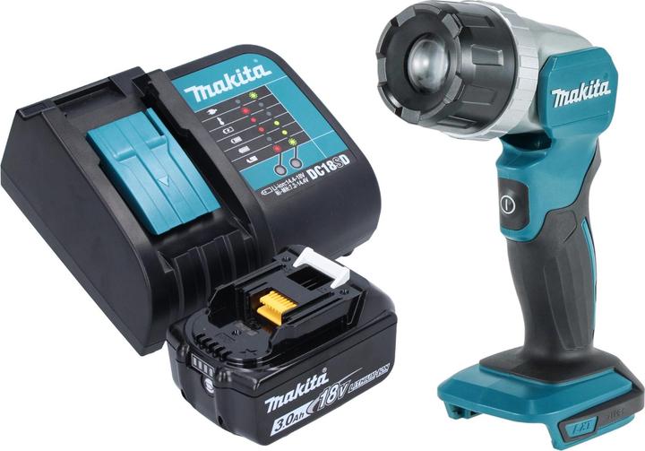 1x Makita DML 808 cordless hand lamp, 1x Makita BL 1830 B 18 V 3.0 Ah battery, 1x Makita DC 18 SD battery charger