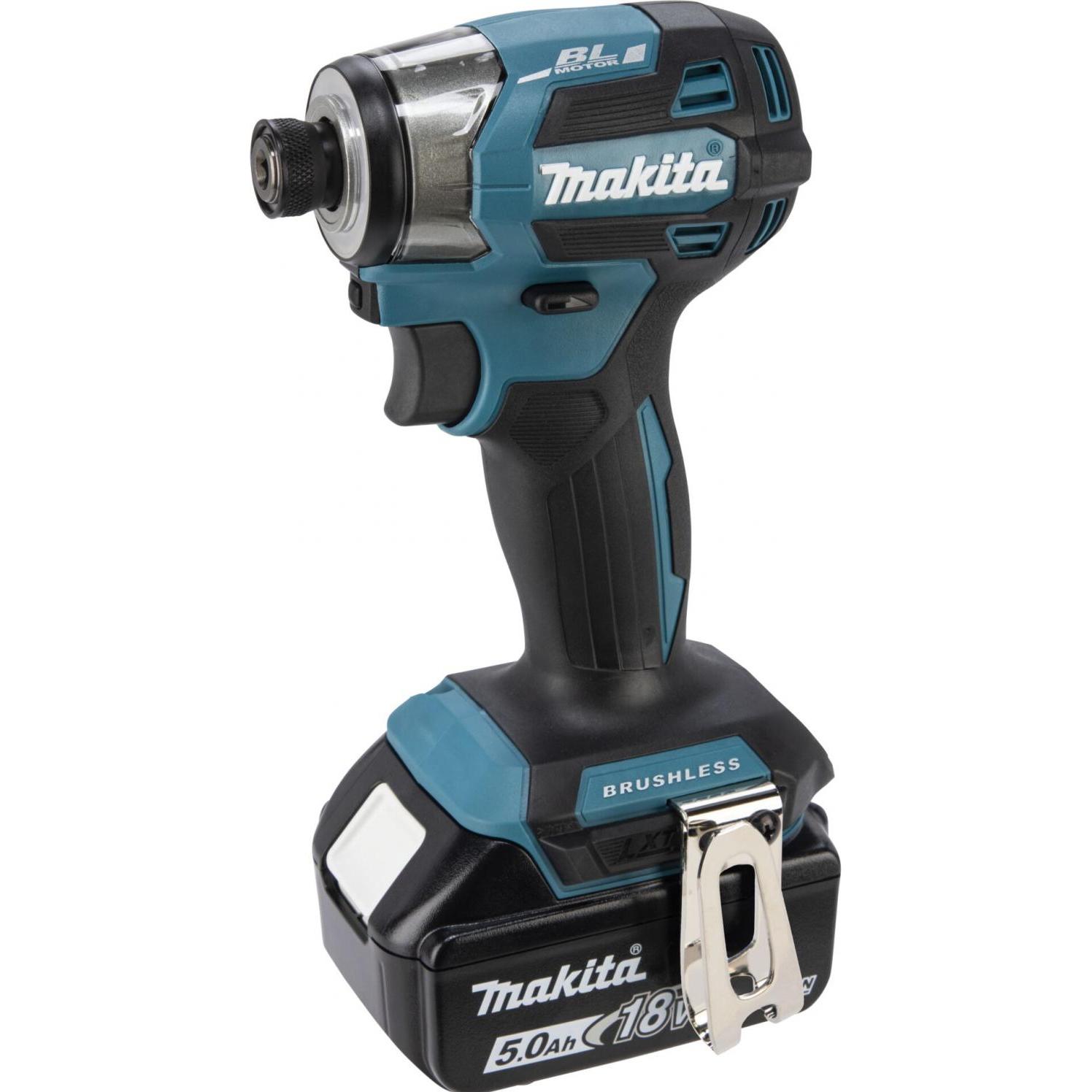 Shots, Bohrmaschine + Akkuschrauber, Makita DTD 173 RTJ Akku Schlagschrauber 18 V 180 Nm 1/4“ Brushless + 2x Akku 5,0 Ah...