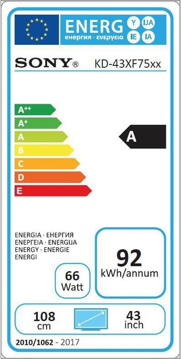 Label énergétique Sony Kd-43xf7596 (43", LCD, 4K, 2018)