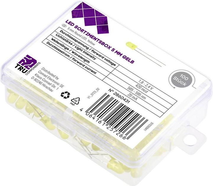 Actual product image Tru Components LED wired Yellow Round Diffuse 420 mcd 30 ° 20 mA 1.8 V, 2.4 V