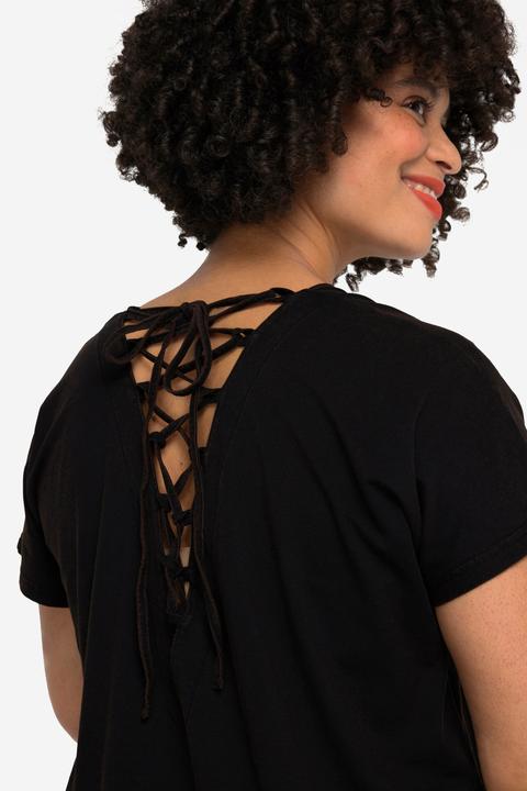 Actual product image Angel of Style Oversized Half-Sleeve V-Neck T-Shirt with Decorative Tie-Up Back (48)