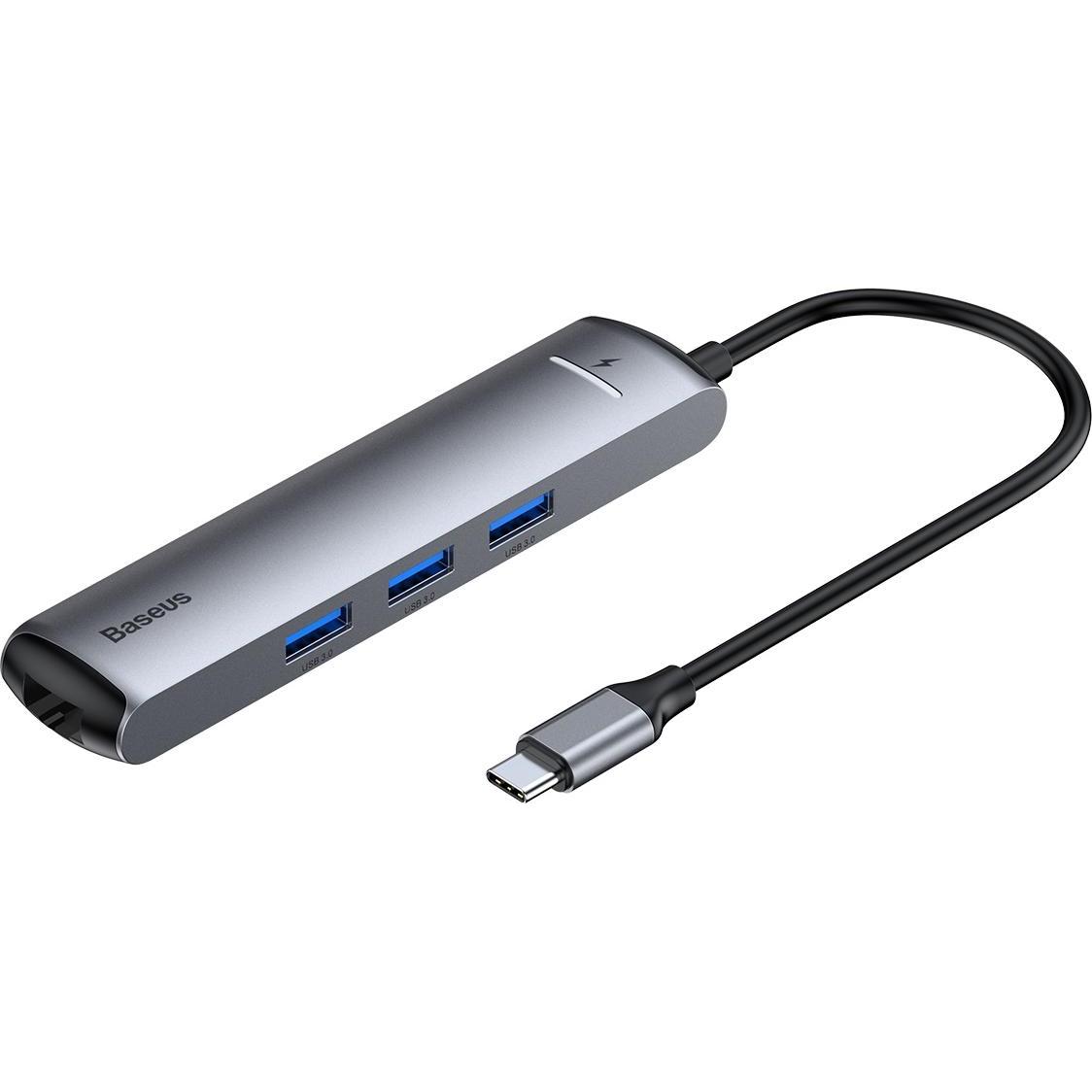 Baseus CAHUB-J0G (USB-C, 6 Ports), Dockingstation + USB Hub, Schwarz, Silber