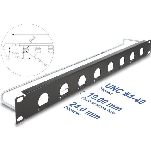 Thumbnail - Delock 19? D-Typ Patchpanel mit Entlastungsschiene 8 Port 1 HE schwarz, Server Zubehör, Schwarz