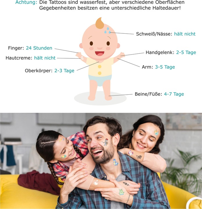Actual product image Papierdrachen Metallic Tattoo Set 3 - Einhorn & Regenbogen