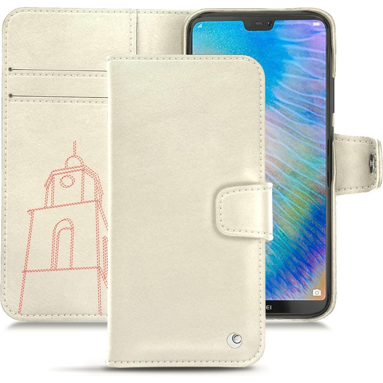 Noreve Lederschutzhülle Wallet (Huawei P20 Lite), Smartphone Hülle, Weiss