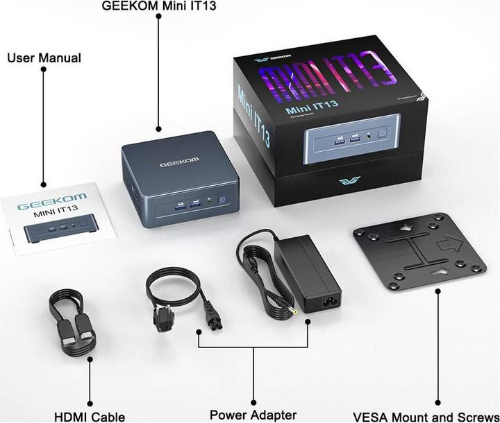 Actual product image Geekom Mini PC Mini IT13-i9-01 Mini-PC, Intel i9-13900HK, with 16 GB RAM (1000 GB, 16 GB, Intel Core i9-13900HK)