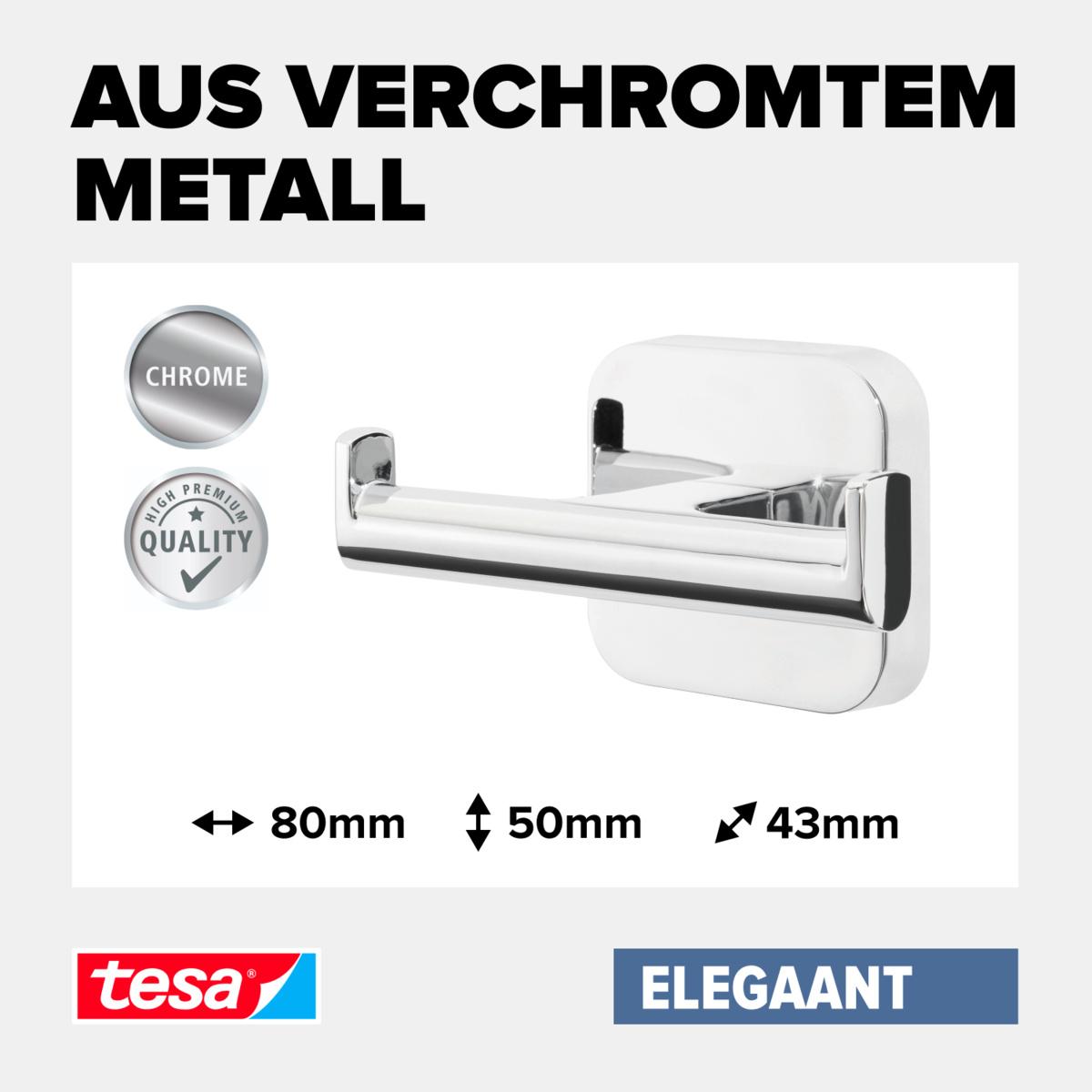 Thumbnail - tesa, Handtuchhalter + Handtuchhaken, ELEGAANT Bademantelhaken inkl. Klebelösung ohne Bohren