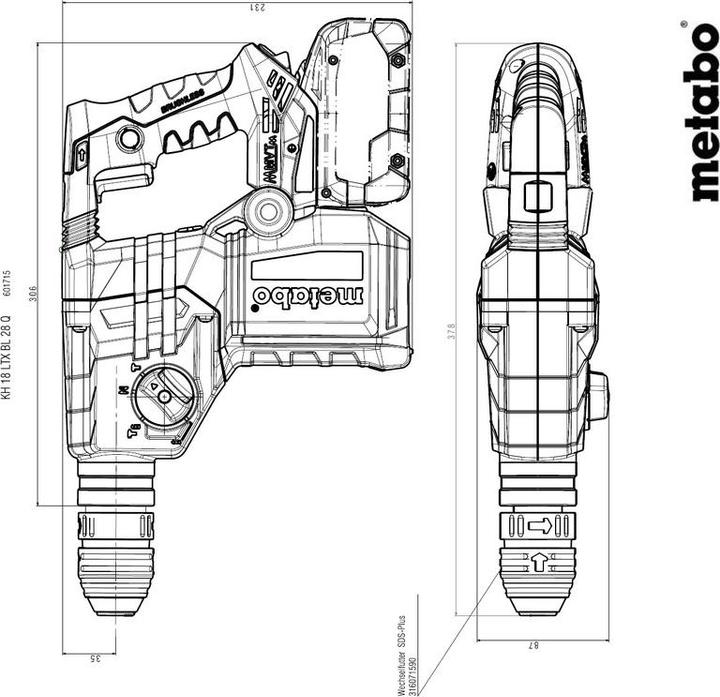 Actual product image Metabo KH 18 LTX BL 28 Q (Rechargeable battery operated)