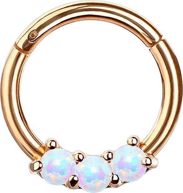 Actual product image Star Piercing Micro Segment Ring hinged rose gold three opal beads white (without brass, Surgical steel 316L)