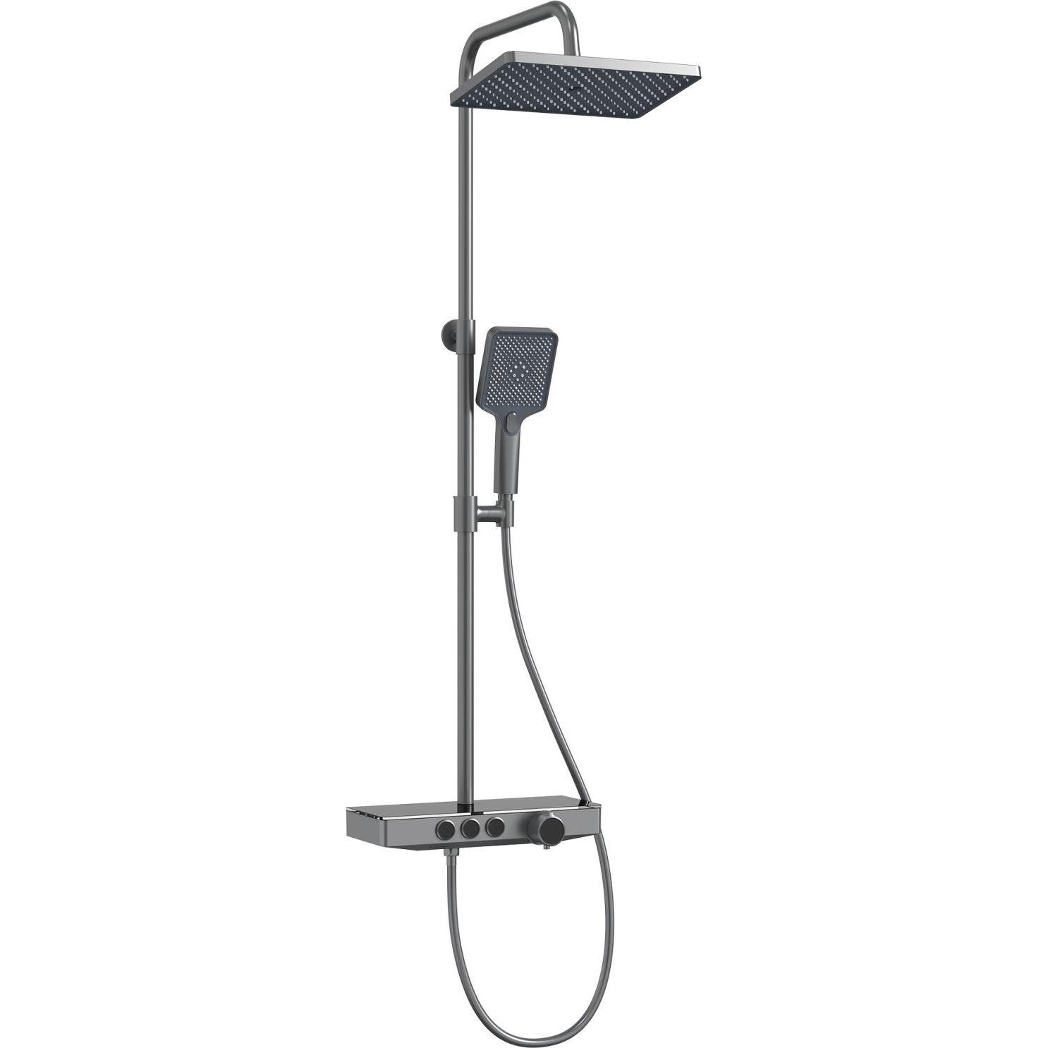 Emke, Duschsystem, Duschsystem mit Thermostat, Handbrause + Regendusche(3 Strahlstärken) + Unterer Auslass