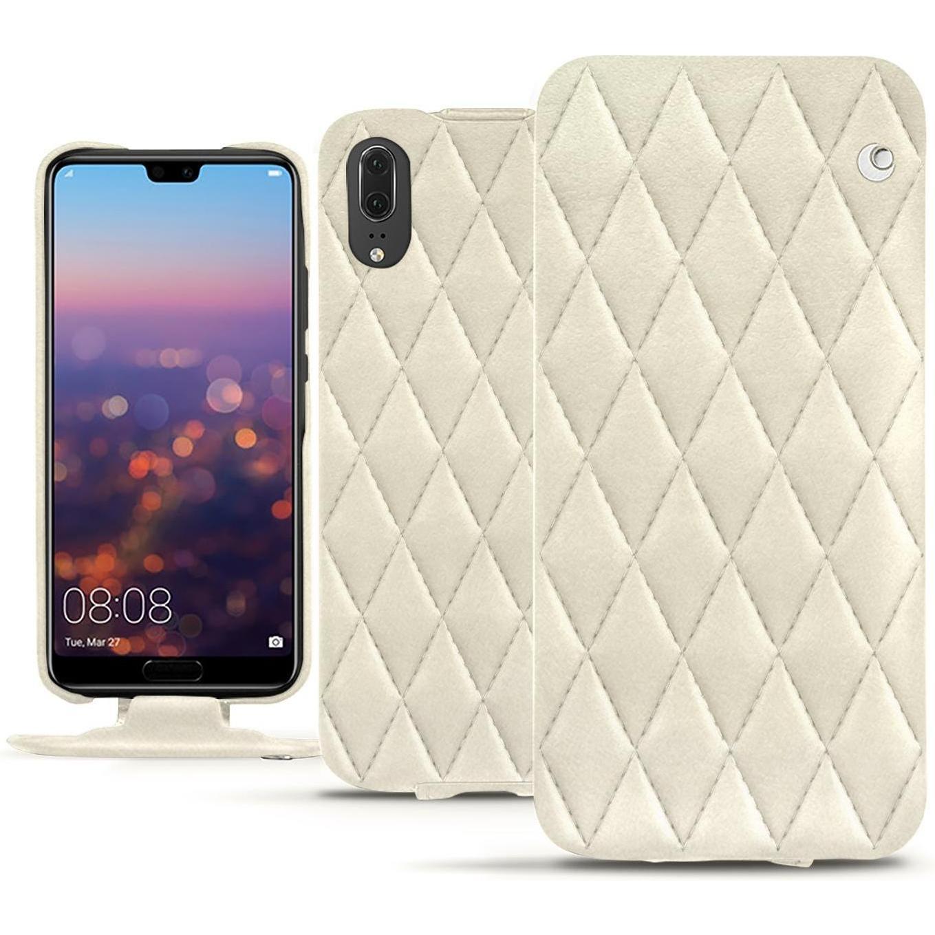 Noreve Lederschutzhülle vertikal (Huawei P20), Smartphone Hülle, Weiss