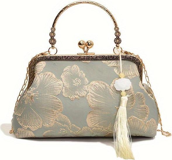Image du produit Only-Bags.Store Sac de soirée à motif floral avec fermeture à boucle - sac à main en tissu avec chaîne à l'épaule