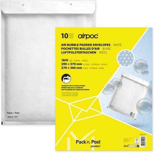 Produktbild Mailmedia Luftpolster-Versandtaschen, Typ H18, weiss, 39 g Aussenmasse: 290 x 370 mm, Innenmasse: 265 x 360 mm (10 x)