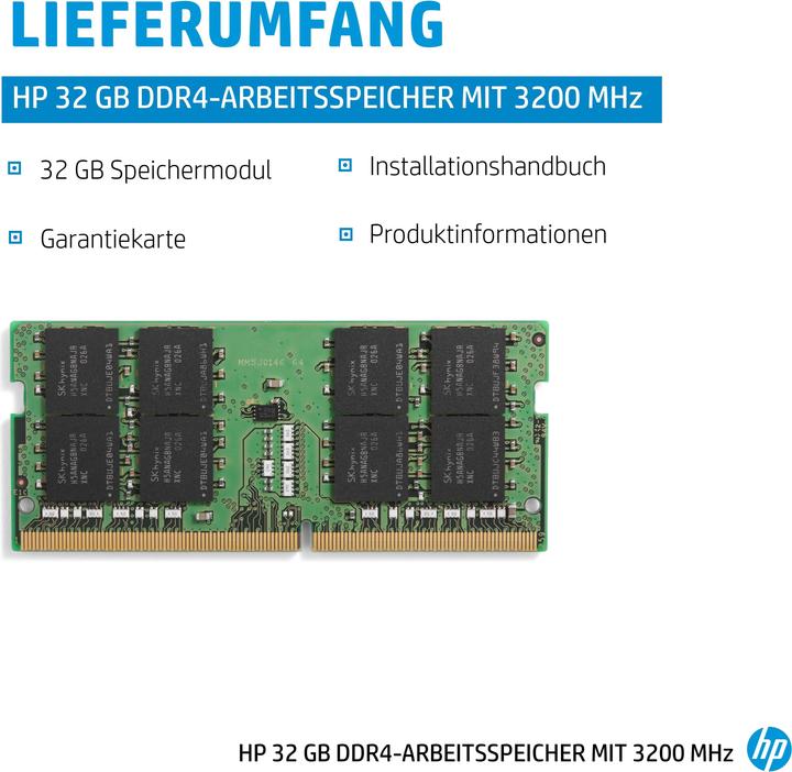 Produktbild HP DDR4 3200 SODIMM Mem Asia (1 x 32GB, 3200 MHz, DDR4-RAM, SO-DIMM)