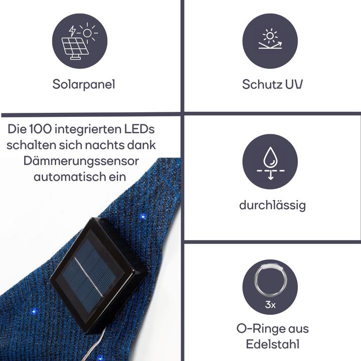 Produktbild Perel SONNENSEGEL MIT LED-STERNENHIMMEL - DREIECKIG - 3.6 x 3.6 x 3.6 m - DUNKELBLAU (3.6 x 3.6 x 3.6 m)