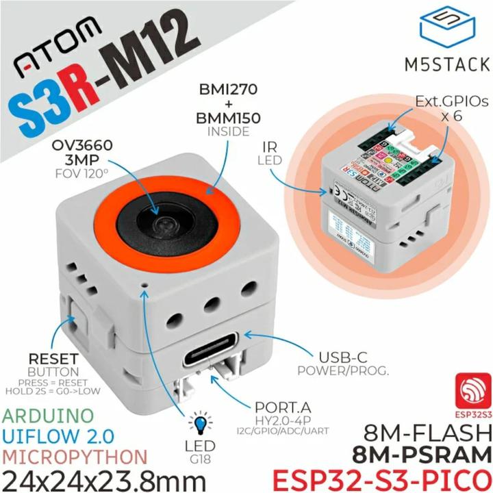 Actual product image M5Stack AtomS3R camera kit M12 8MB PSRAM