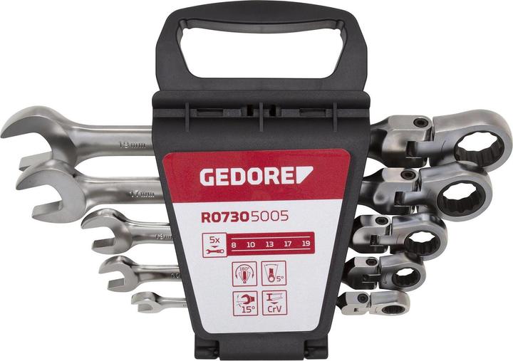 Actual product image Gedore Red red R07305005 Hinged ring ratchet open-end spanner set SW8-19 mm (8 mm, 10 mm, 14 mm, 18 mm, 11 mm, 12 mm, 19 mm, 17 mm, 15 mm, 13 mm, 9 mm, 16 mm)