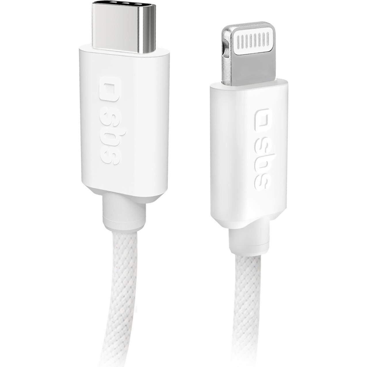 SBS USB-C Lightning-Textilkabel mit Kabelhalter, 1,5 Meter (1.50 m, USB 3.0), USB Kabel
