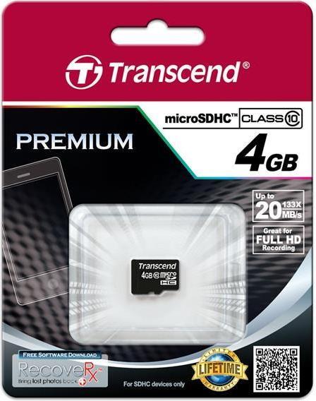 Actual product image Transcend microSDHC without adapter (4 GB, microSDHC, U1, UHS-I)