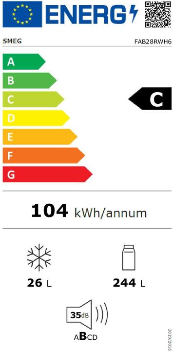 Energy Label Smeg FAB28RWH6 Kühlschrank Rechtsanschlag Weiss 50's Style (270 l)
