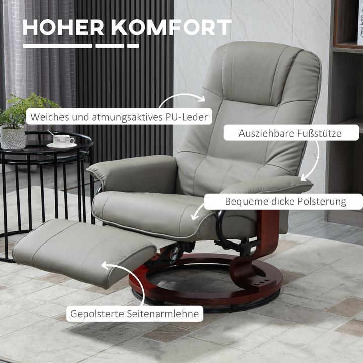Produktbild Homcom Relaxsessel Kunstleder, Schaumstoff Grau