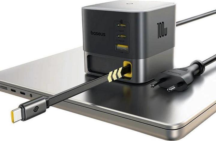 Actual product image Baseus Super GaN Charger (P10164001123-00) Charging station 100W black / 3xUSB-C / 1xUSB-A (100 W, 4 ports)