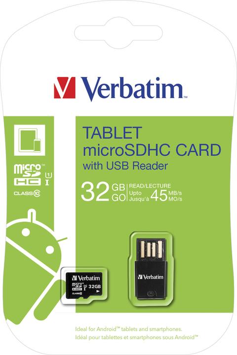Actual product image Verbatim mircoSDHC UHS-I 32GB Class 10 incl USB Card Reader (32 GB, SDHC, U1, UHS-I)